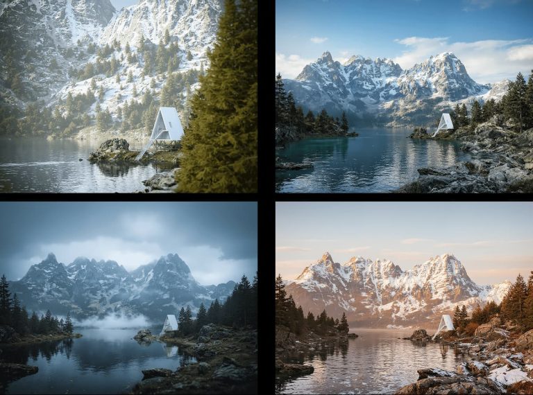 Renderizado de montaña nevada hecho con D5 Render