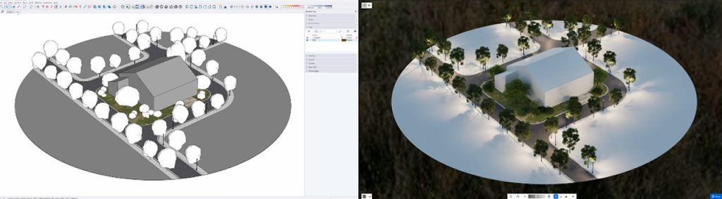 D5 Lite for SketchUp: real-time rendering from raw massing to a lit night exterior