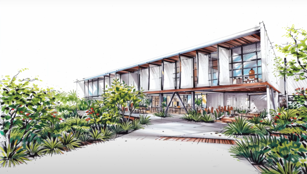 Representación en acuarela realizada con D5 Render