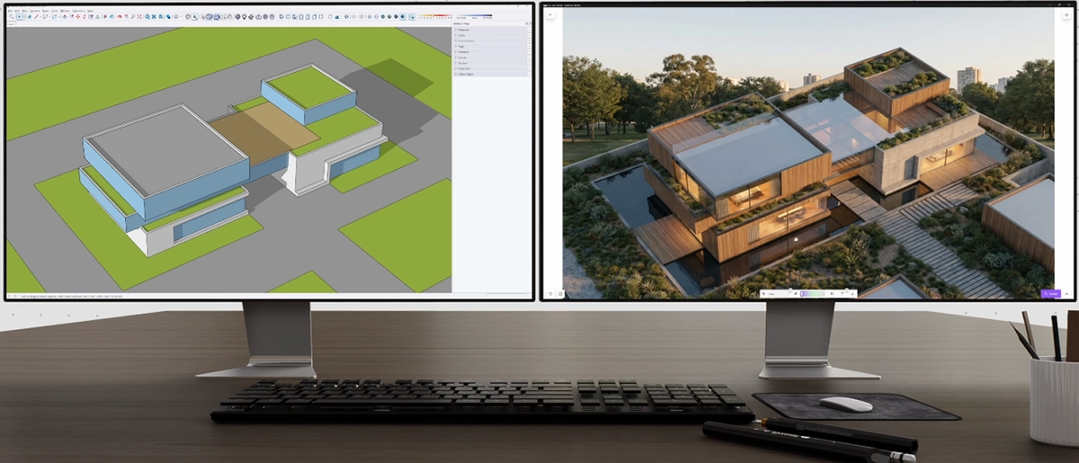 D5 Lite generating model-based AI reference images with presets directly inside SketchUp