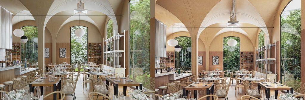 Left: Without D5 Render LUT | Right: With D5 Render LUT