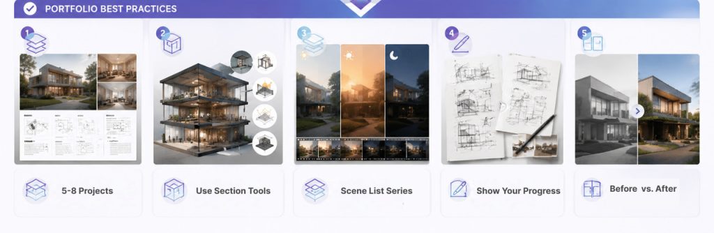 Cinco consejos profesionales para crear un portafolio profesional de estudiante de arquitectura en D5 Render