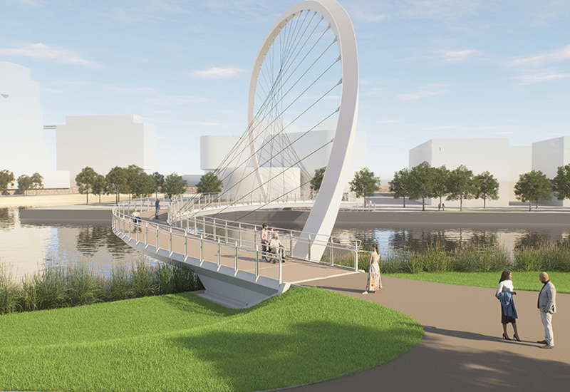 Rendu en temps réel de l'éclairage extérieur du projet du pont Keating, réalisé par WilkinsonEyre à l'aide de D5 Render