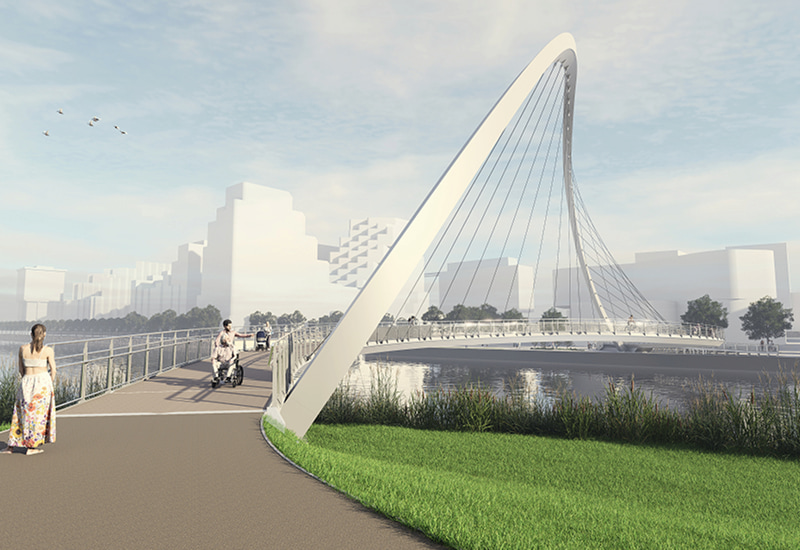 Rendu extérieur du projet du pont Keating réalisé par WilkinsonEyre en collaboration avec D5 Render