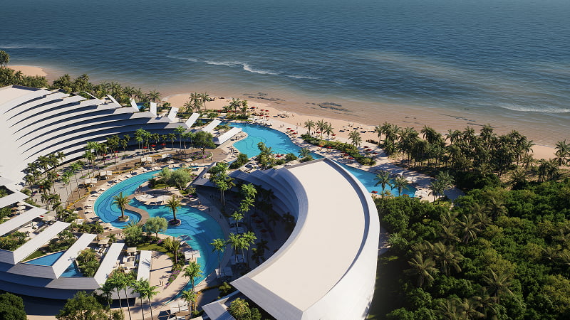 Tidal Coast House beachfront render with a pool and the ocean in D5 Render