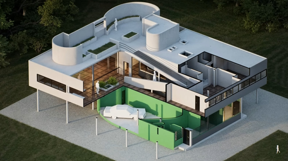 Modern Woodland Villa axonometric cutaway showing plan and room layout