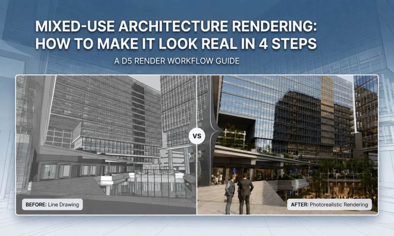 A 4-step D5 workflow guide for photorealistic mixed-use architecture rendering