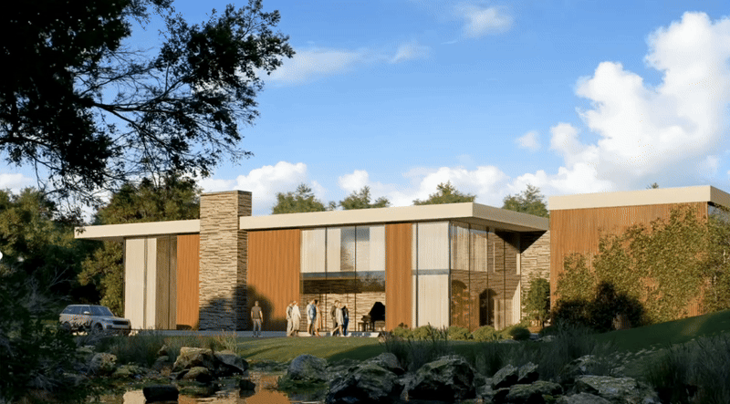 AI 3d post processing in D5 Render, enhancing a modern building with one click